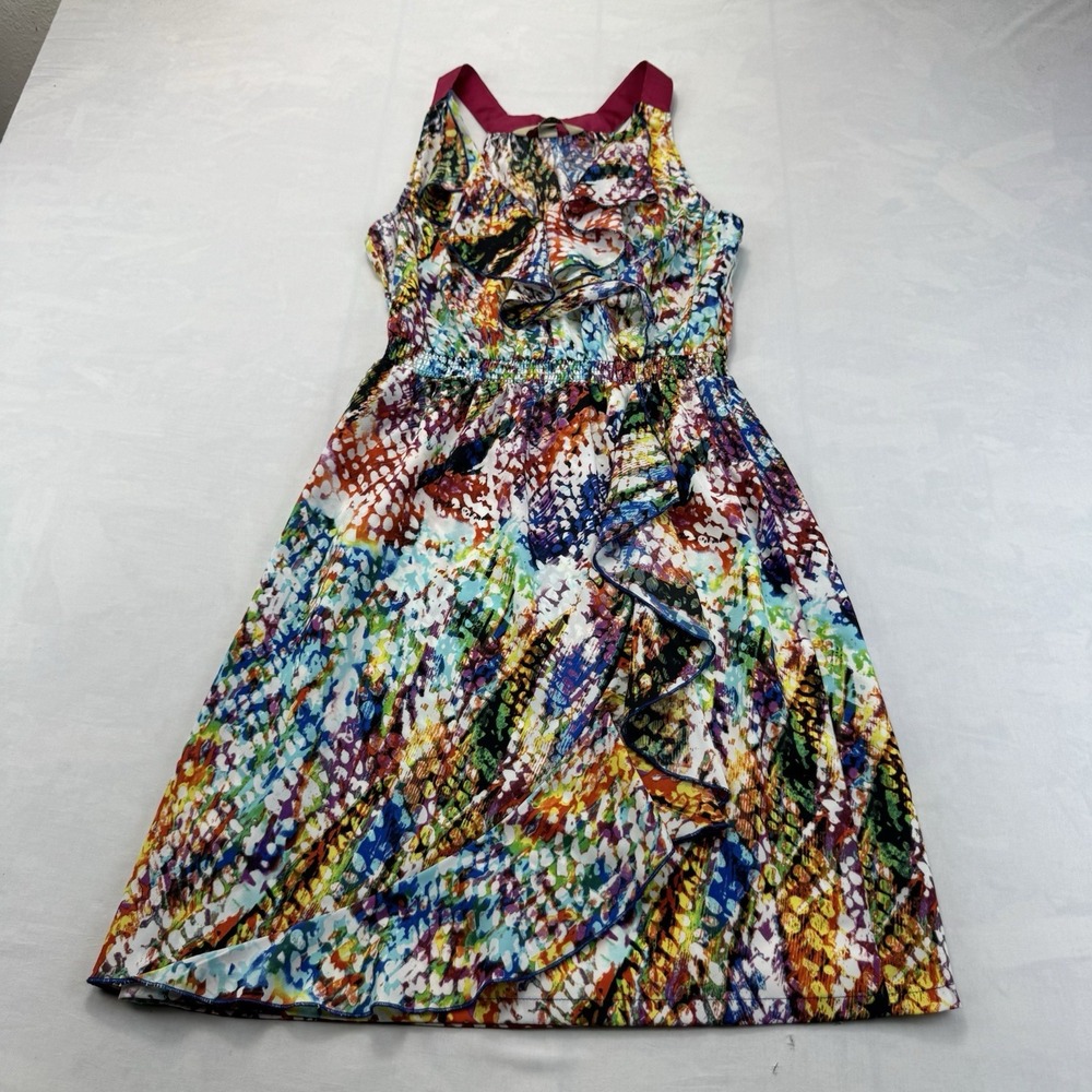 Presley Skye Womens Medium Multicolor Abstract Ruffle Sleeveless Midi Dress